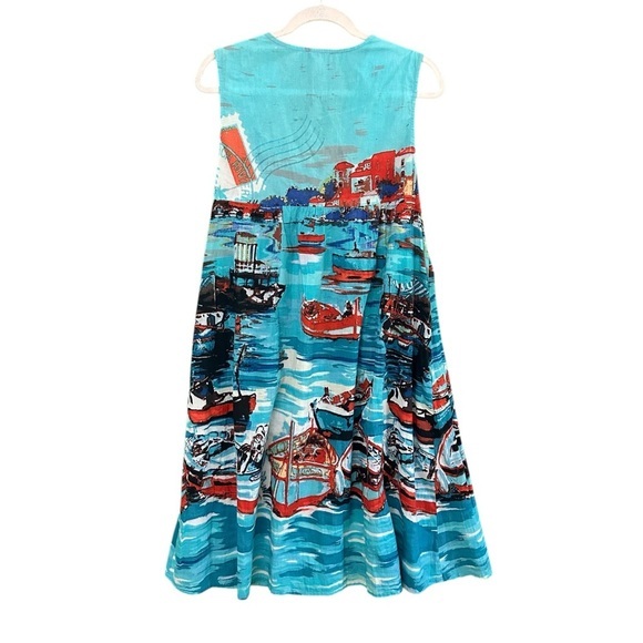 ORIENTQUE Australia‎ Womens Retro Boat Print Crinkle Cotton Dress Size Small - Picture 3 of 16